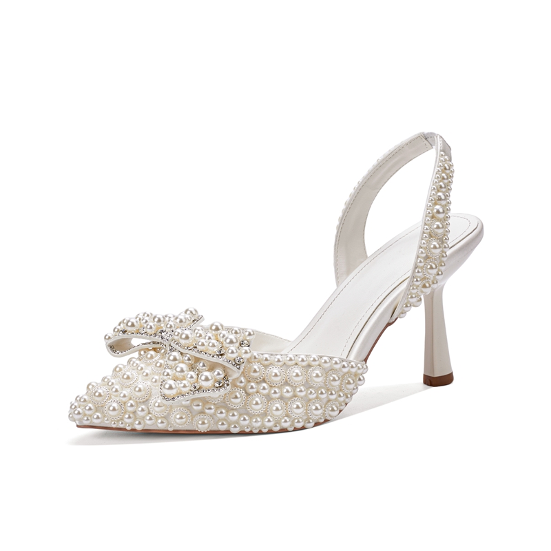 Kitten Heel Women - รองเท้าส้นสูงหัวแหลมประดับมุกและโบว์รูปดาวสำหรับผู้หญิง รุ่นใหม่สำหรับฤดูร้อน ดีไซน์หรูหรา ทันสมัย พร้อมปลายปิดนิ้วเท้า เหมาะสำหรับงานแต่งงานสไตล์เจ้าหญิง