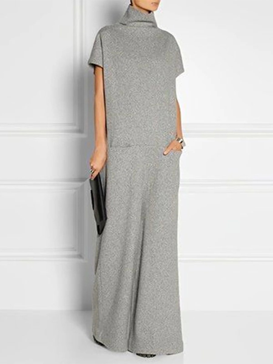 Women Formal Wear Zara - Freeacy ชุดเดรสลำลองของผู้หญิงสีเทาล้วน, ชุดเดรสแม็กซี่ทรงหลวมคอวีแขนสั้นผ่าข้างทรงหลวมชุดทันสมัยฤดูร้อน