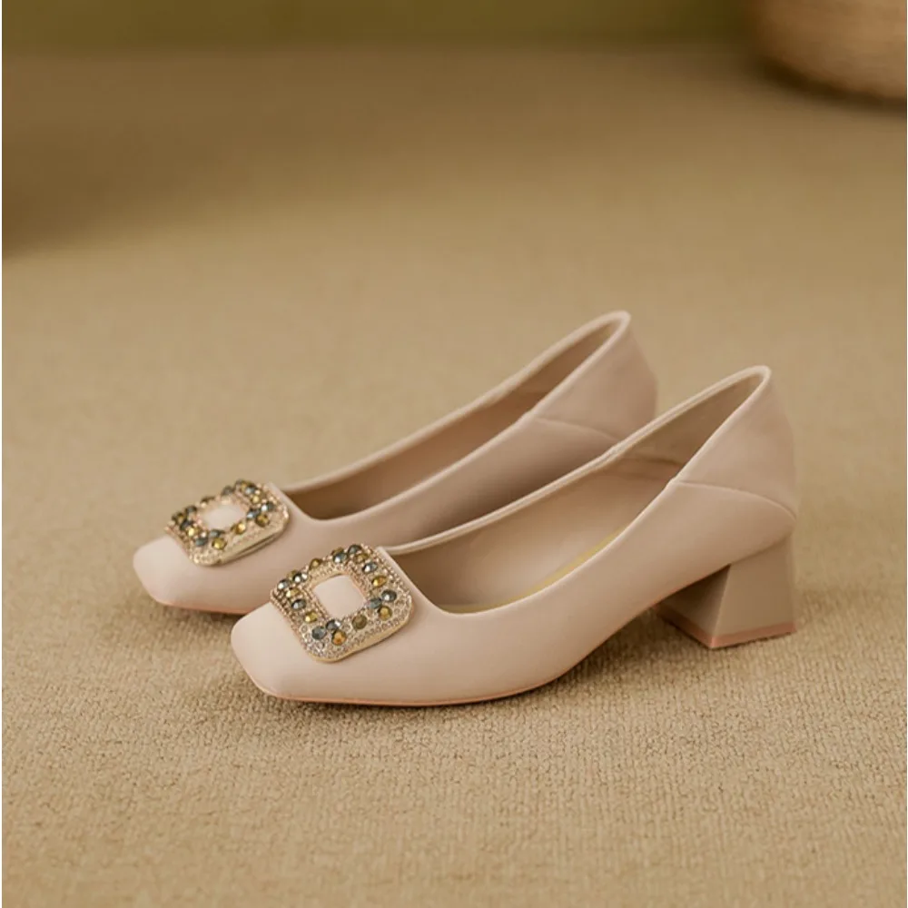 Women Formal Office Wear Shoes - รองเท้าส้นสูงผู้หญิง 2026 ชุดทางการ รองเท้าสตรีแบบมืออาชีพ พร้อมหัวเข็มขัดสี่เหลี่ยม สวมใส่ภายนอก
