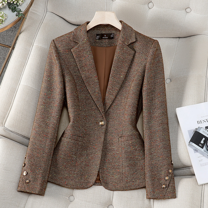 Women Formal Wear Coat - เสื้อเบลเซอร์ผู้หญิง แจ็คเก็ตแขนยาว กระดุมเดี่ยว สำหรับทำงาน สไตล์ธุรกิจ ทรงเข้ารูป
