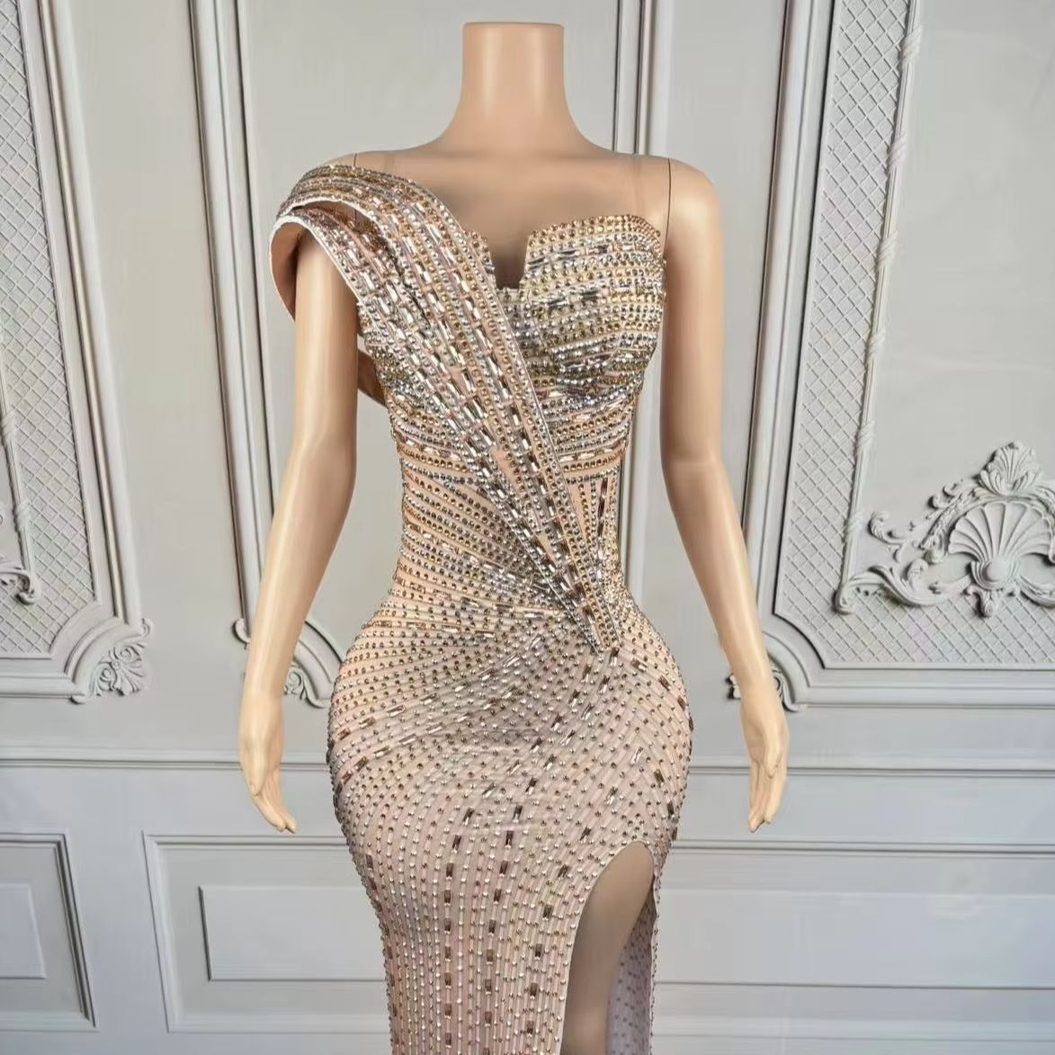 Women Formal Wear Photoshoot - Xiangbin Sparkly คริสตัลอย่างเป็นทางการชุดยาวปิดไหล่เซ็กซี่สุภาพสตรีสําเร็จการศึกษาชุดราตรีวันเกิด Party ถ่ายภาพสวมใส่