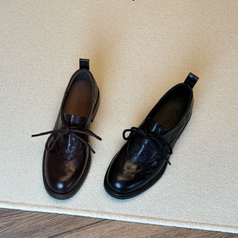 Kitten Heel Women - รองเท้าโลฟเฟอร์แบบผูกเชือกสไตล์วินเทจฝรั่งเศส รุ่นใหม่สำหรับฤดูใบไม้ผลิ ส้นเตี้ยนุ่มพิเศษสำหรับผู้หญิง
