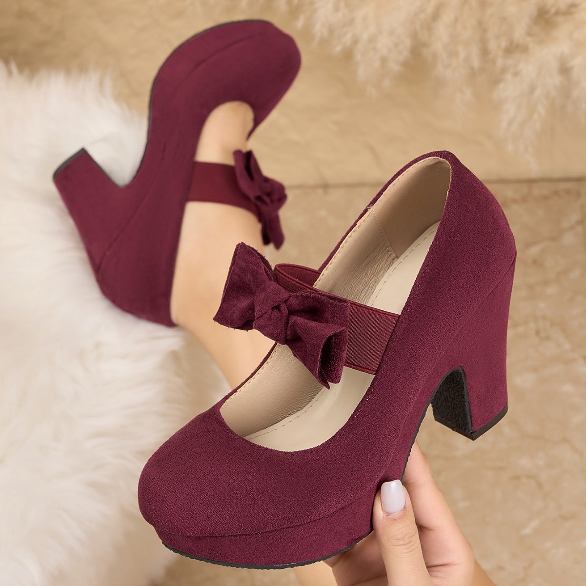 Women Formal Office Wear Shoes - รองเท้าส้นหนาแบบแมรี่เจนประดับโบว์สำหรับผู้หญิงไซส์ใหญ่ เหมาะสำหรับใส่ลำลอง ใส่ทำงาน ใส่ไปงานทางการ หรือใส่เที่ยวเล่น