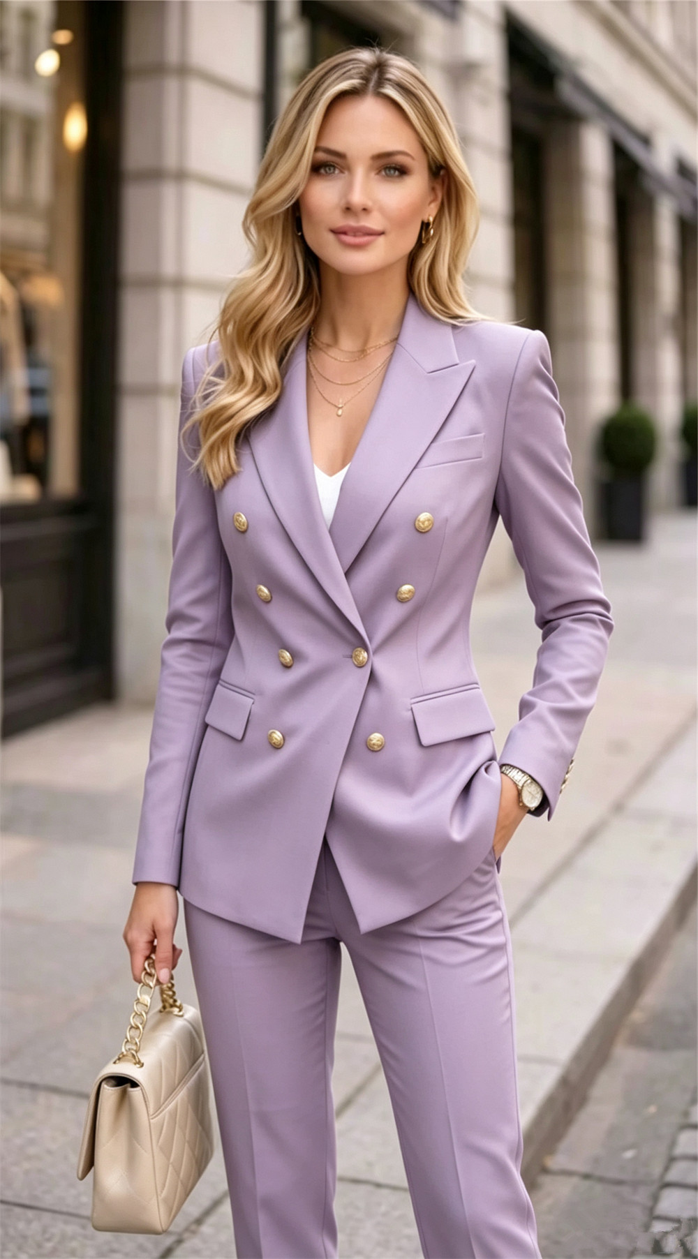 Blazer Set Women Formal - ชุดสูทผู้หญิงลาเวนเดอร์แบบสองชิ้นสำหรับงานทางการ ชุดเบลเซอร์สำหรับสุภาพสตรีทำงาน (เสื้อแจ็คเก็ต+เสื้อกั๊ก+กางเกง) ตัดเย็บตามสั่ง