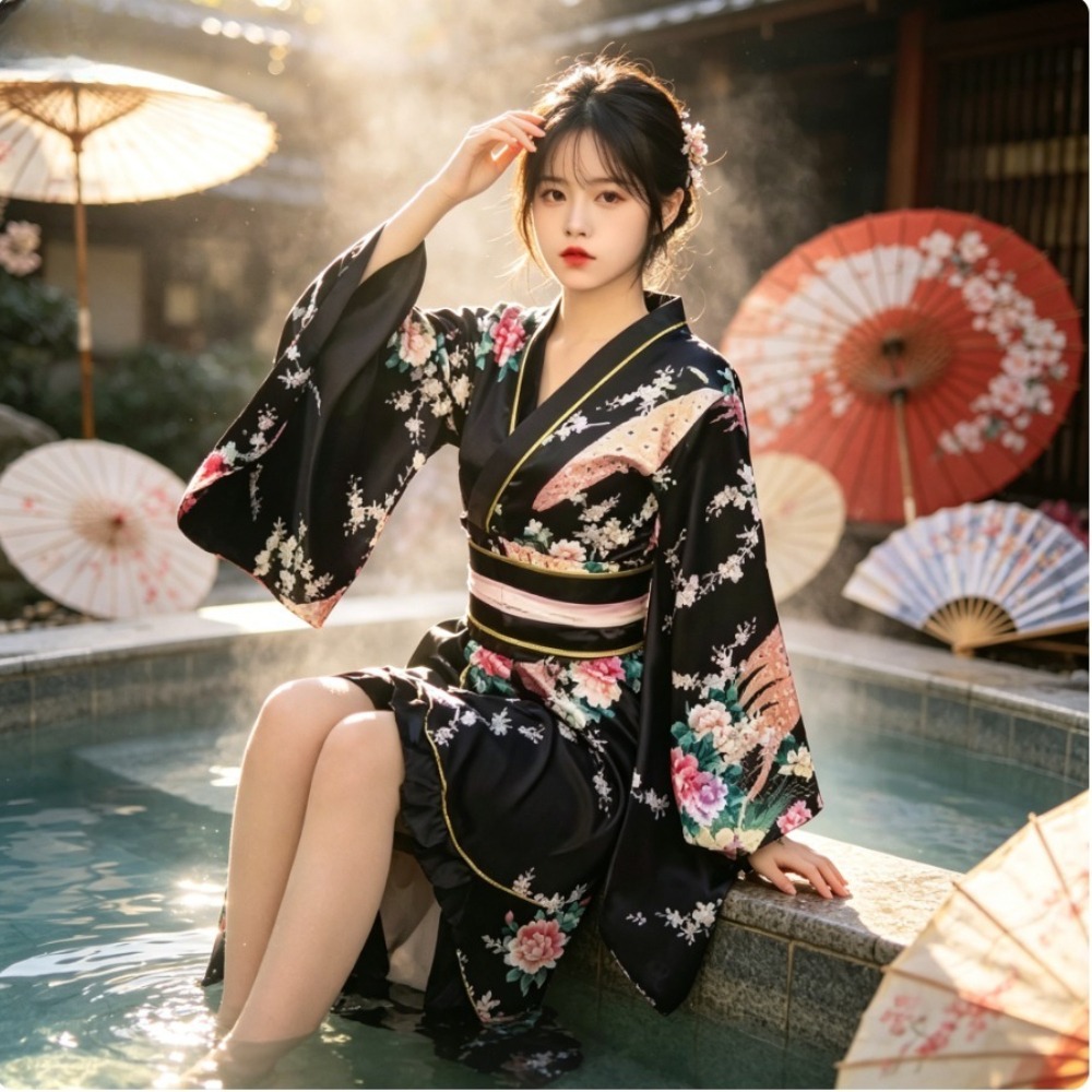 Women Formal Wear Photoshoot - ชุดกิโมโนยูกาตะสีแดงสำหรับผู้หญิง, ชุดประจำชาติแบบดั้งเดิมของญี่ปุ่น, เหมาะสำหรับสวมใส่ในชีวิตประจำวัน, ถ่ายภาพ และการแสดงคอสเพลย์