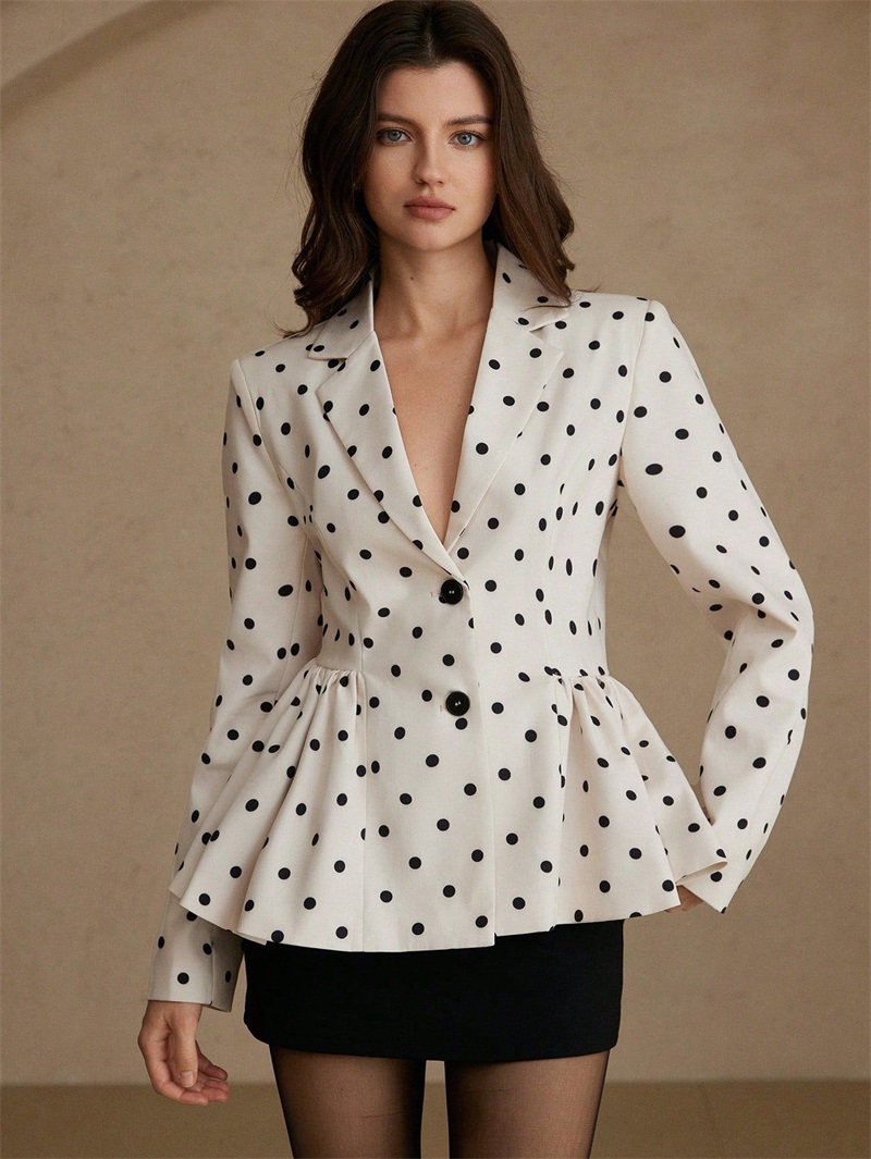 Women Formal Wear Black And White - สีขาวลายจุดสีดำชุดสูทผู้หญิงเสื้อเบลเซอร์หรูหรา 1 ชิ้นแขนยาวเสื้อแจ็คเก็ตเสื้อคลุมอย่างเป็นทางการสำนักงานเลดี้งานแต่งงานชุดราตรีวันเกิด