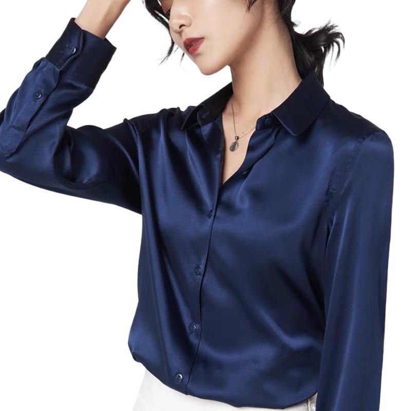 Silk Blouse Button - Elegantซาตินเสื้อแขนยาวผู้หญิง 2025 Vintage Burgundyผ้าไหมสีขาวเสื้อผู้หญิงลําลองหลวมปุ่มหญิงเสื้อTops