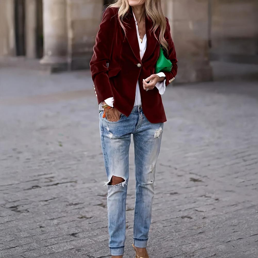Women Formal Wear Types - ชุดทักซิโด้ผ้ากำมะหยี่สำหรับผู้หญิงไซส์พลัส ปกแหลม สำหรับงานพรอม งานแต่งงาน หรือใส่ทำงาน ทรงเข้ารูป