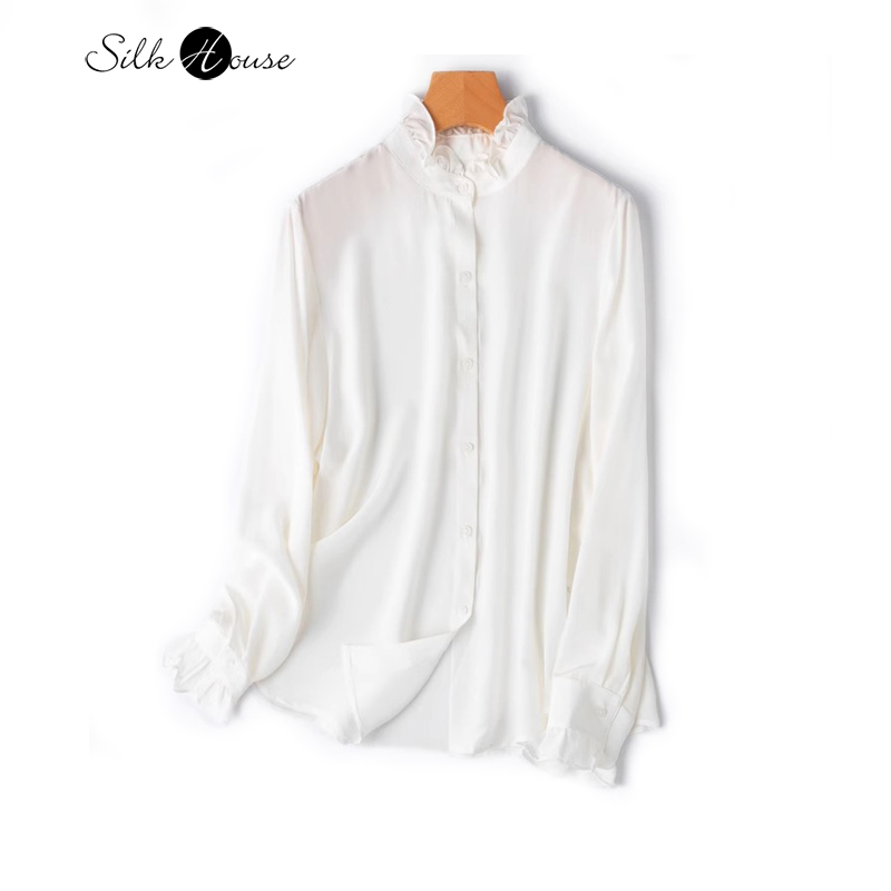 Silk Blouse Button - 2025 แฟชั่นผู้หญิงใหม่ 100% ผ้าไหมหม่อนธรรมชาติ 04 Crepe
