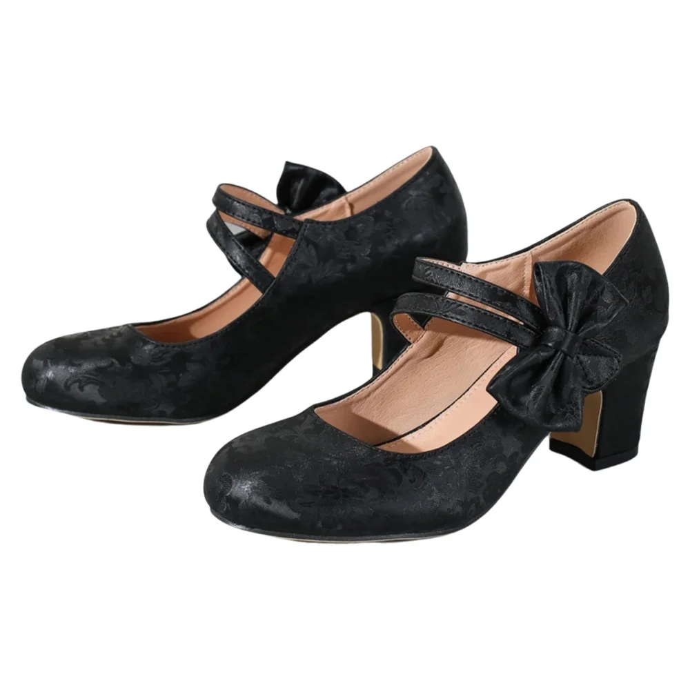 Women Formal Office Wear Shoes - รองเท้าผู้หญิงไซส์ใหญ่ แบบมีโบว์ สไตล์แมรี่เจน ส้นหนา ใส่ได้ทั้งลำลอง ออกงาน
