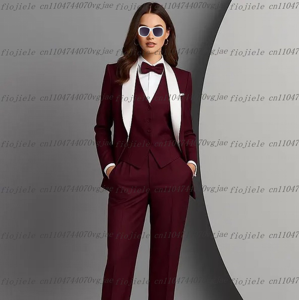 Blazer Set Women Formal - ชุดสูทสีขาวเบอร์กันดีสำหรับผู้หญิง ชุดออกงานทางการ งานแต่งงาน งานพรอม ชุดแม่เจ้าสาว ชุดทักซิโด้