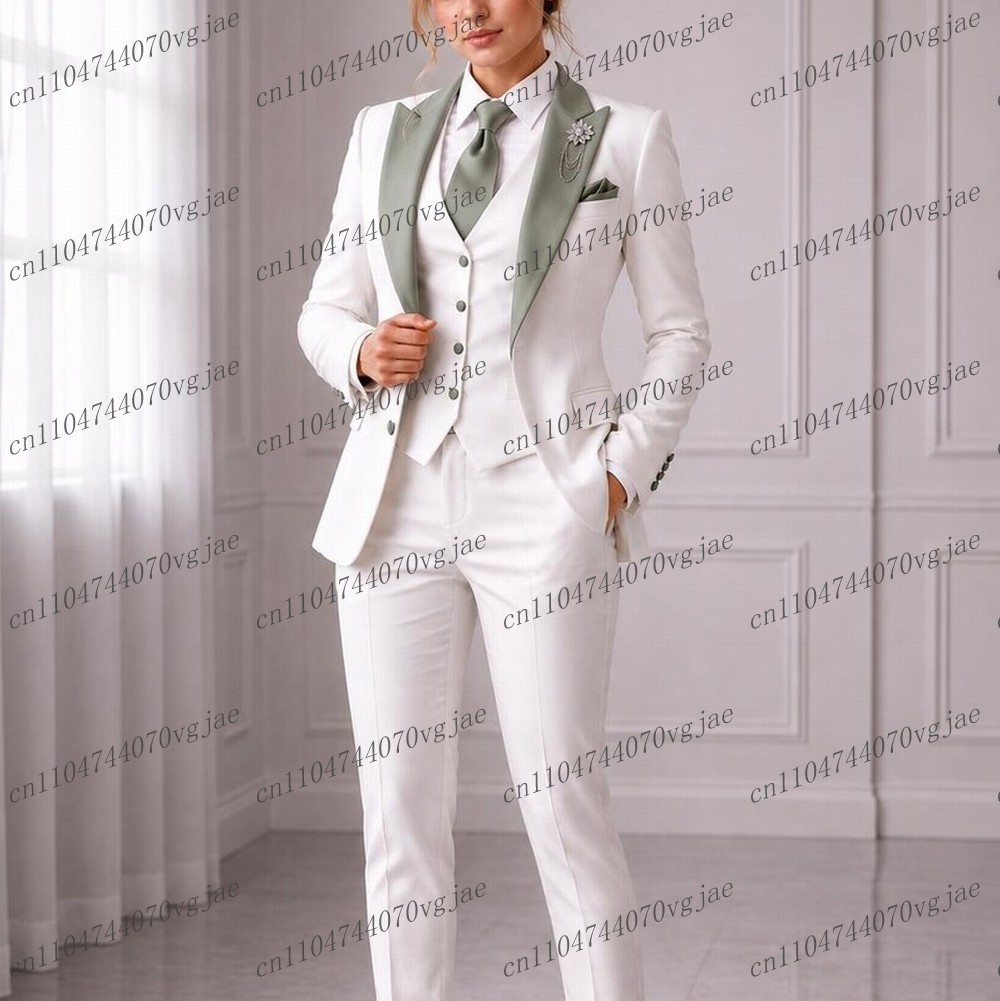 Blazer Set Women Formal - ชุดสูทสีเขียวมิ้นท์ ปกสีขาว สำหรับงานธุรกิจ งานแต่งงาน งานพรอม ชุดทักซิโด้สำหรับสุภาพสตรี