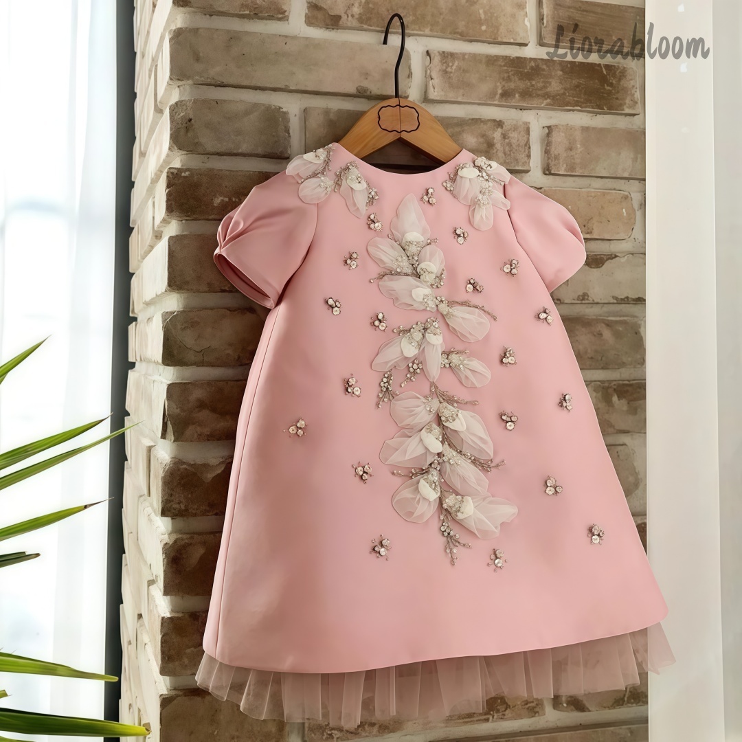 Women Formal Wear H&M - ชุดราตรีเด็กสีชมพูประดับมุกและดอกไม้ ออกแบบอย่างประณีต สวยสง่างาม เหมาะสำหรับใส่ในชีวิตประจำวัน หรืองานพิธีต่างๆ