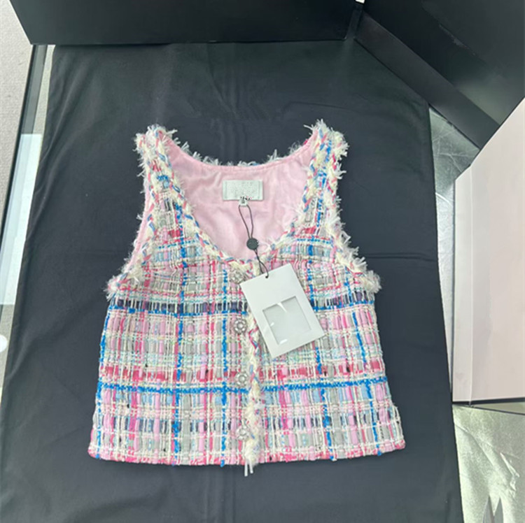 Silk Blouse Button - แฟชั่นยุโรปสำหรับผู้หญิง คอลเลคชั่นใหม่ ฤดูใบไม้ผลิ 2026 เสื้อทวีดทอลายสีสันสดใสแบบไม่มีแขนเสื้อ และชุดกระโปรงแฟชั่น