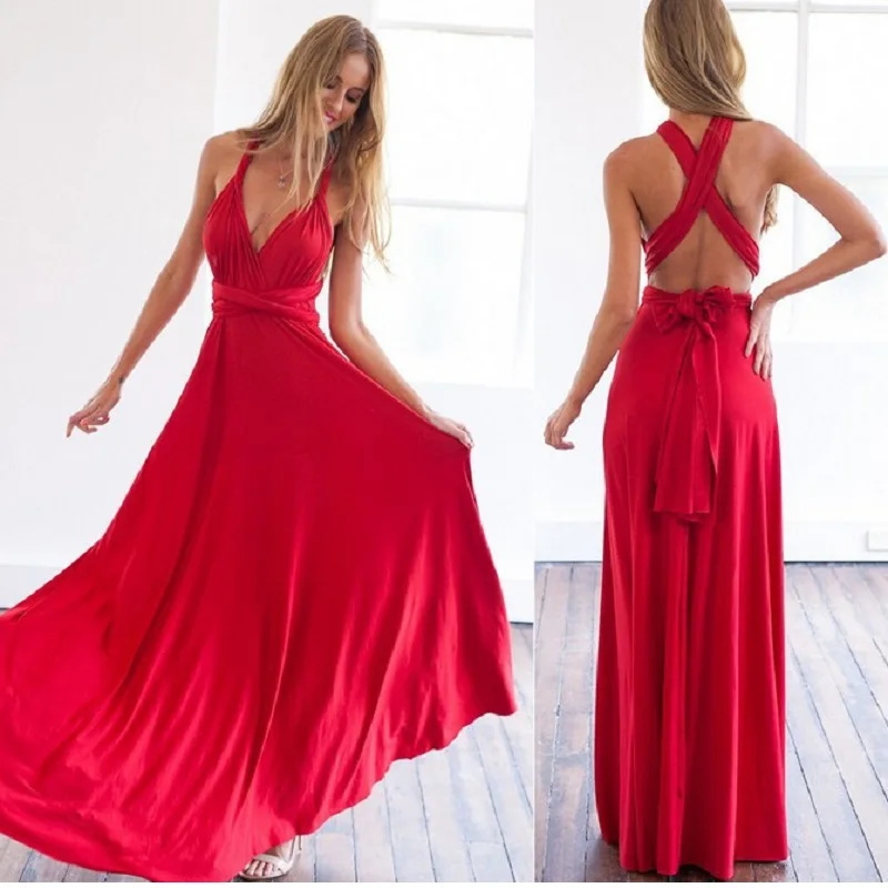 Women Formal Wear Zara - เซ็กซี่แฟชั่น BandageLong ผู้หญิงสาวฤดูร้อน Boho หญิงชุดยาวสีแดงแฟชั่นเชือกผ้าพันคอ Dresses