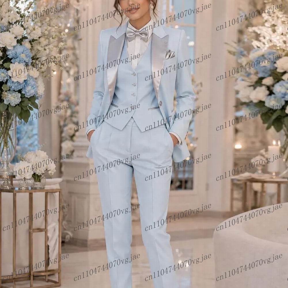 Blazer Set Women Formal - สีฟ้าอ่อน ชุดสูทธุรกิจสำหรับผู้หญิง งานแต่งงาน งานพรอม ชุดทักซิโด้สำหรับสุภาพสตรี ชุดแม่สาว