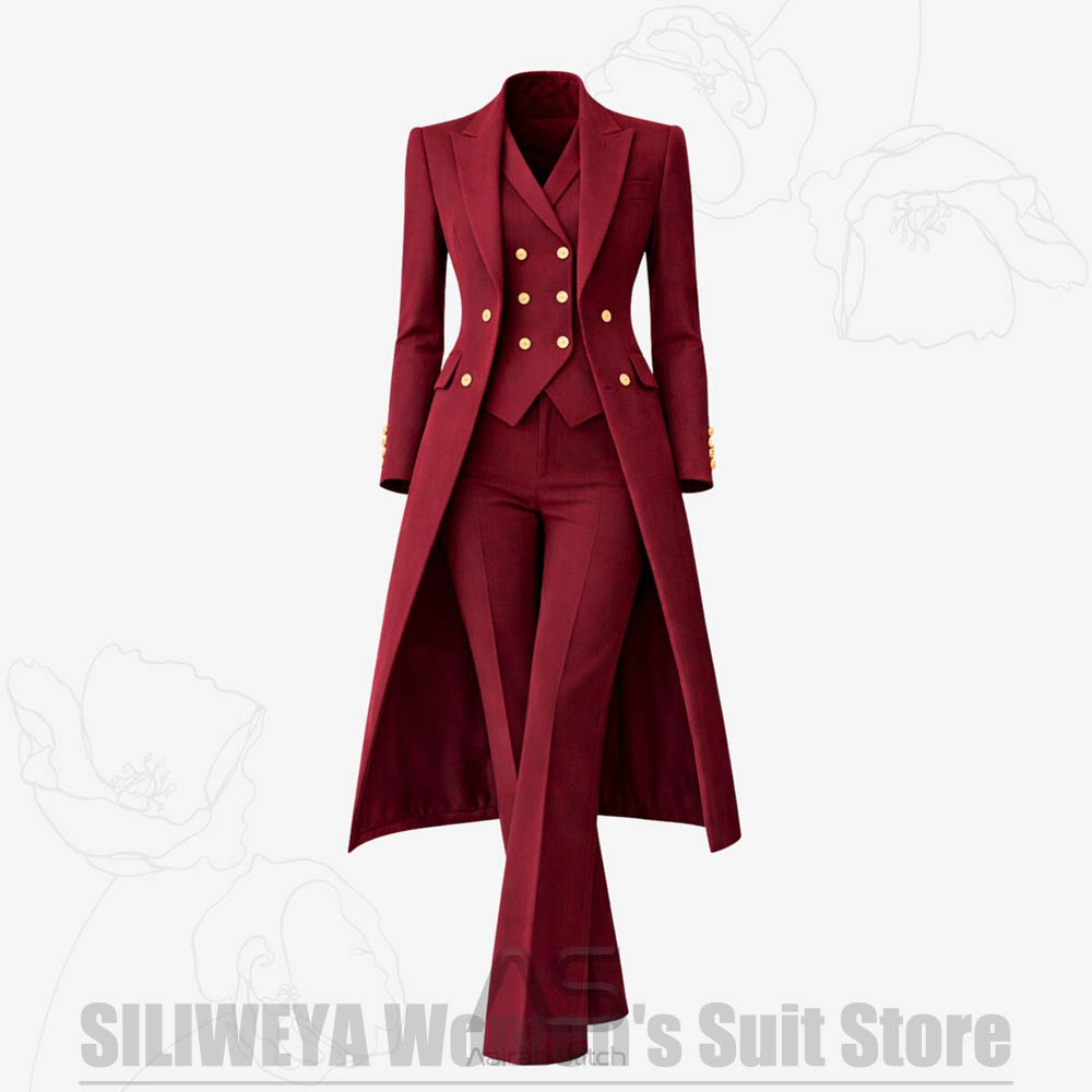 Women Formal Wear Coat - ชุดสูทผู้หญิง 3 ชิ้น แบบกระดุมสองแถว เสื้อโค้ทยาว เสื้อกั๊ก