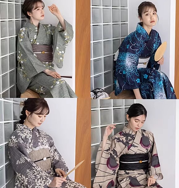 Women Formal Wear Photoshoot - ชุดกิโมโน/ยูกาตะญี่ปุ่นสำหรับผู้หญิง สไตล์แบบดั้งเดิมเป็นทางการ ทำจากผ้าฝ้าย 100% เหมาะสำหรับถ่ายภาพและสวมใส่เดินทาง