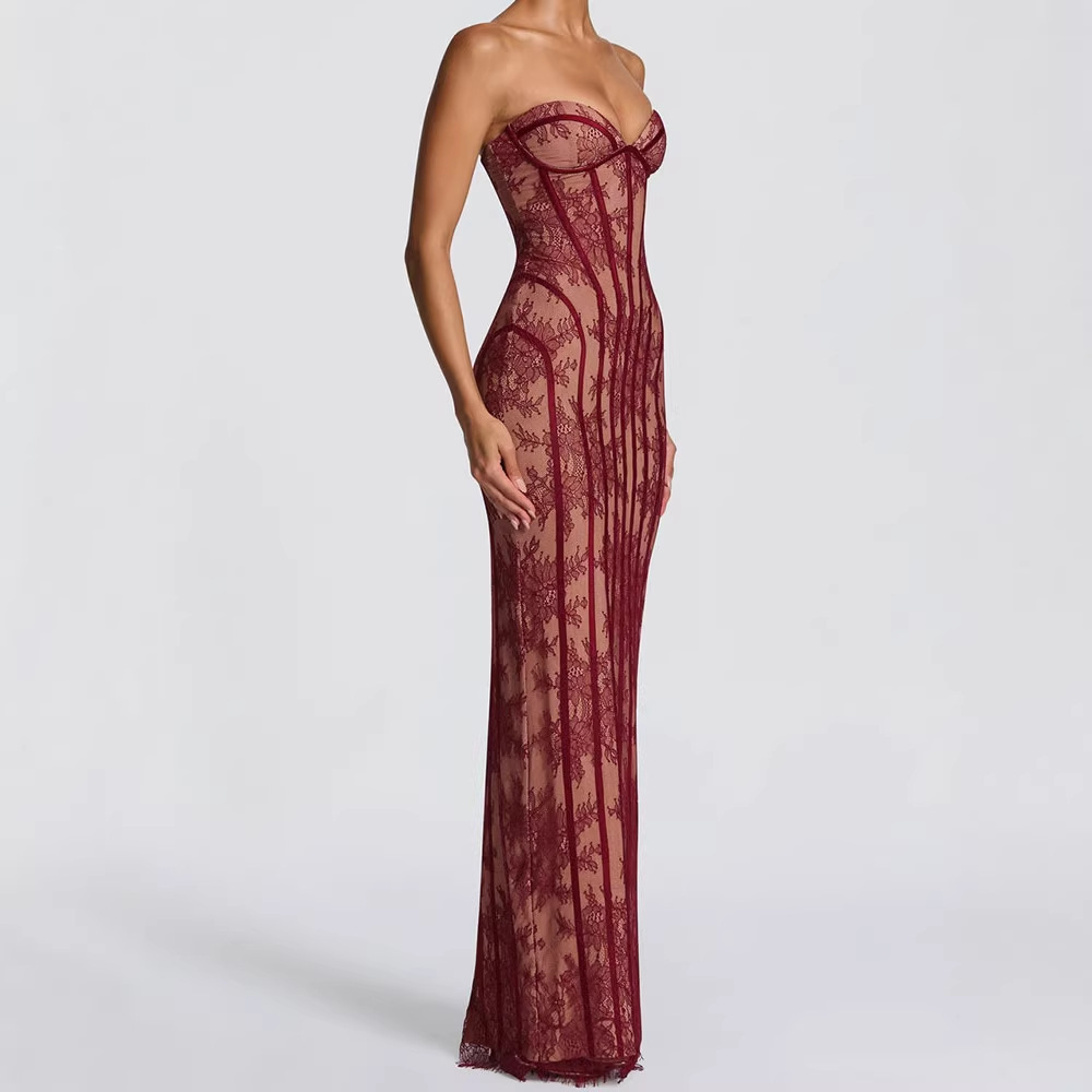 Woman Formal Wear - เดรสยาวทรงบอดี้คอนแบบไร้สายสำหรับผู้หญิง ปี 2026 ลายทาง เปิดหลัง ดีไซน์หรูหรา