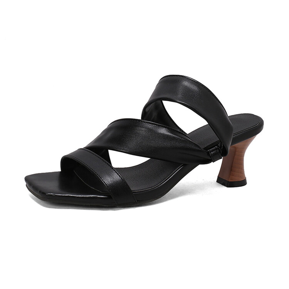 Kitten Heel Women - รองเท้าส้นเตี้ยแบบสวมสำหรับผู้หญิงไซส์ใหญ่ ปลายเปิดทรงเหลี่ยม ส้นโค้ง ไซส์ 32-50 รองเท้าลำลองแบบมีส้น