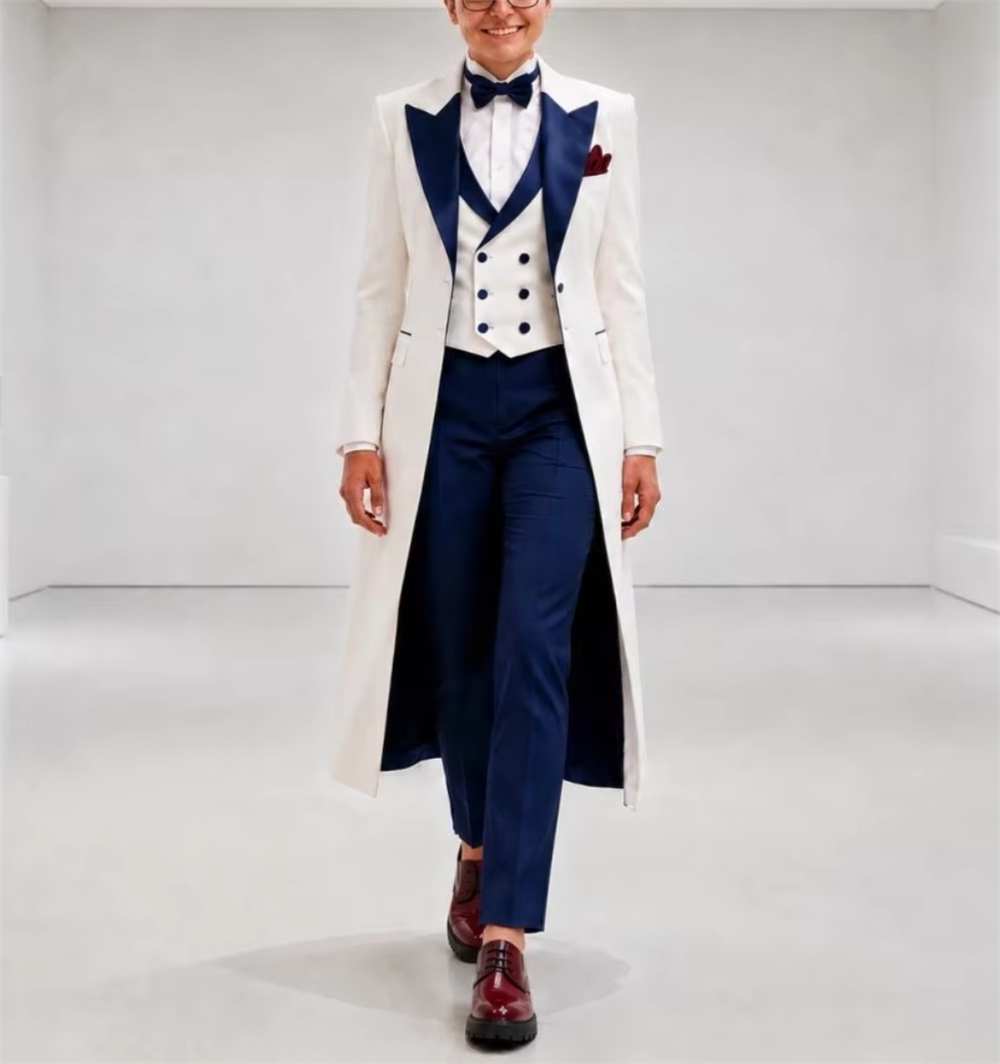 Woman Formal Wear - เสื้อแจ็คเก็ตสีน้ำเงินกรมท่าขาวสำหรับผู้หญิง ชุดสูทหรูหรา ตัดเย็บอย่างประณีต เหมาะสำหรับใส่ทำงานหรือเป็นชุดไปงานแต่งงาน เสื้อเบลเซอร์สำหรับสุภาพสตรี (เฉพาะเสื้อแจ็คเก็ต)