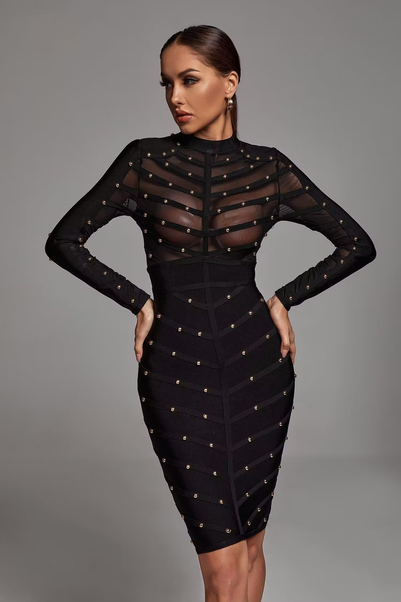 Women Formal Wear H&M - ชุดเดรสทรงเข้ารูปประดับหมุดเก๋ไก๋ ดีไซน์โชว์เอวทรงก้างปลา เหมาะสำหรับงานเลี้ยงค็อกเทล งานกลางคืน ของขวัญ งานแสดง