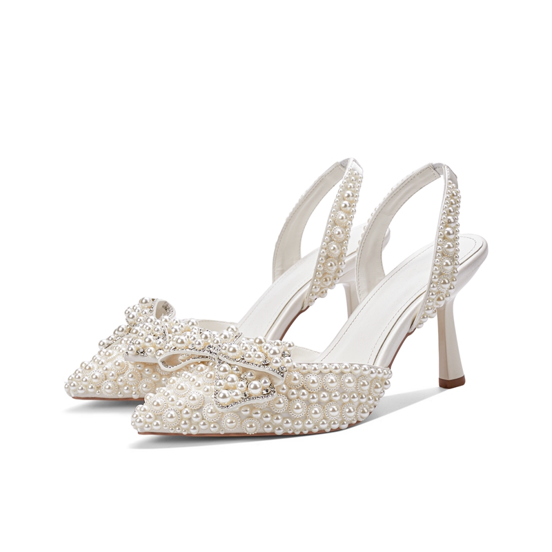 รองเท้าส้นสูงหัวแหลมประดับมุกแ - Kitten Heel Women บทวิจารณ์และราคา