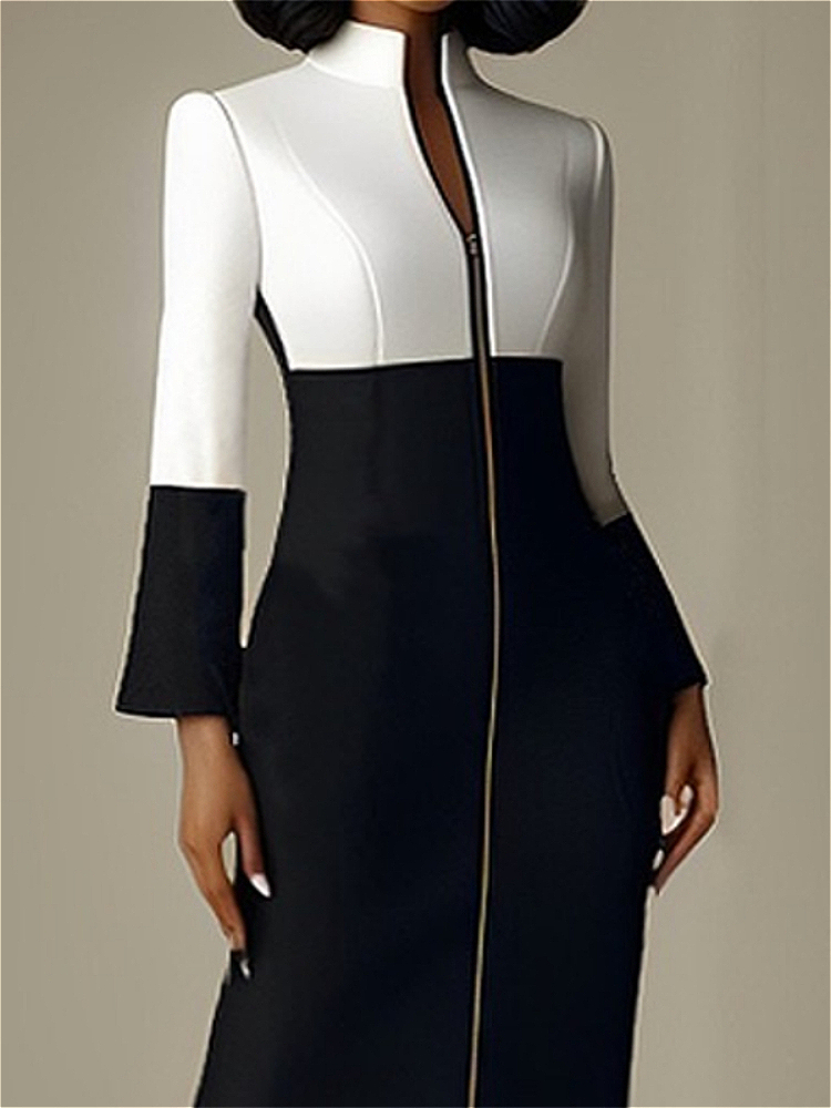 เดรสผู้หญิงคอวีสีตัดกัน ซิปหน้ - Women Formal Wear H&M บทวิจารณ์และราคา