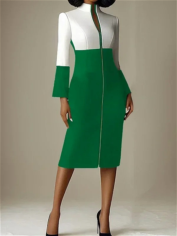 เดรสผู้หญิงคอวีสีตัดกัน ซิปหน้ - Women Formal Wear H&M บทวิจารณ์และราคา