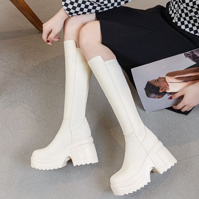 รองเท้าบูทส้นหนาสูงถึงเข่าสำหร - Woman Formal Wear บทวิจารณ์และราคา