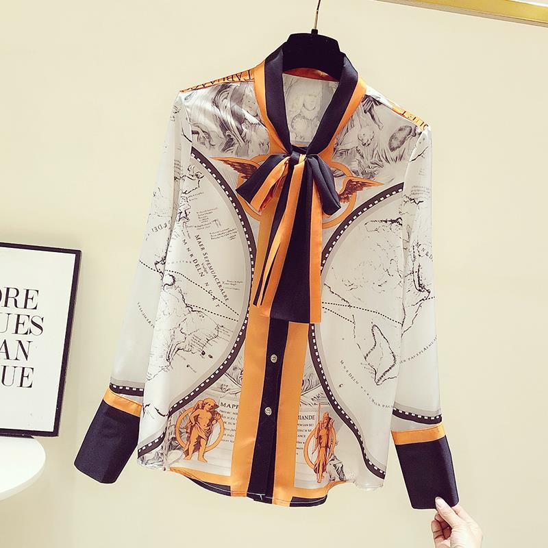 หญิงเกาหลีพิมพ์ผ้าพันคอชีฟองเส - Silk Blouse Button บทวิจารณ์และราคา