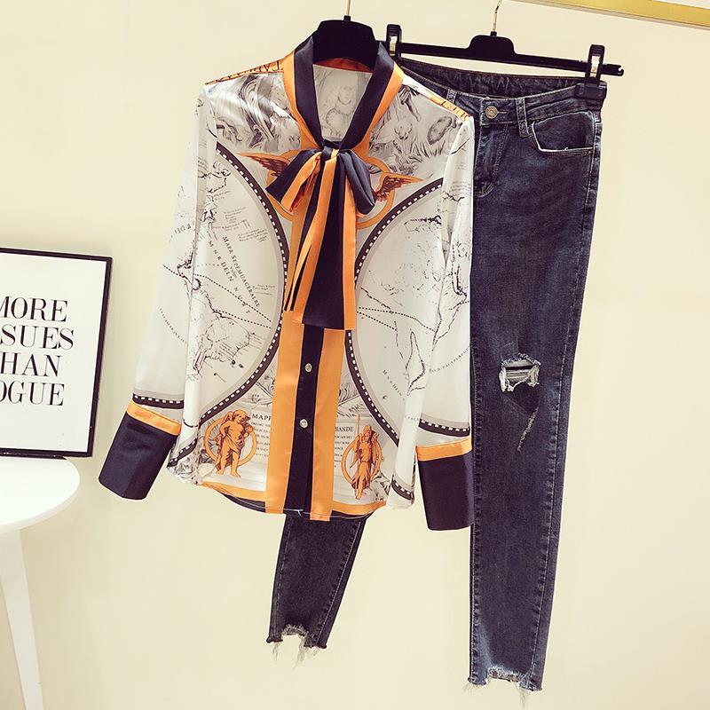 หญิงเกาหลีพิมพ์ผ้าพันคอชีฟองเส - Silk Blouse Button บทวิจารณ์และราคา