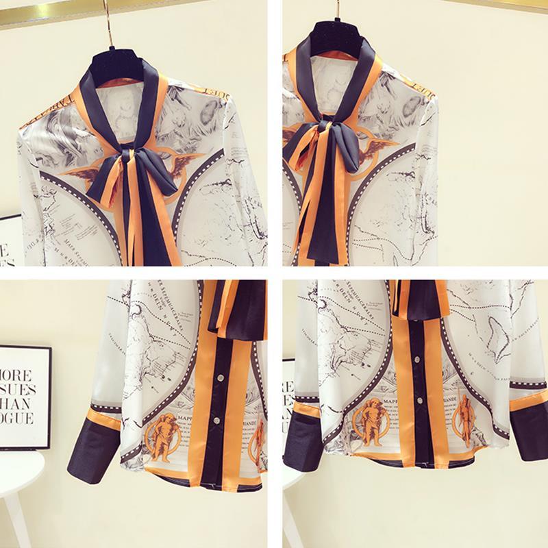หญิงเกาหลีพิมพ์ผ้าพันคอชีฟองเส - Silk Blouse Button บทวิจารณ์และราคา