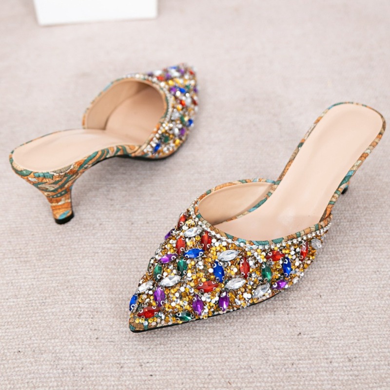 รองเท้าส้นเตี้ยประดับเพชรหรูหร - Kitten Heel Women บทวิจารณ์และราคา