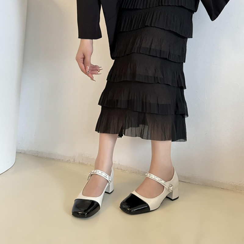 รองเท้าส้นสูงแบบหนาประดับมุก ร - Women Formal Wear Black And White บทวิจารณ์และราคา