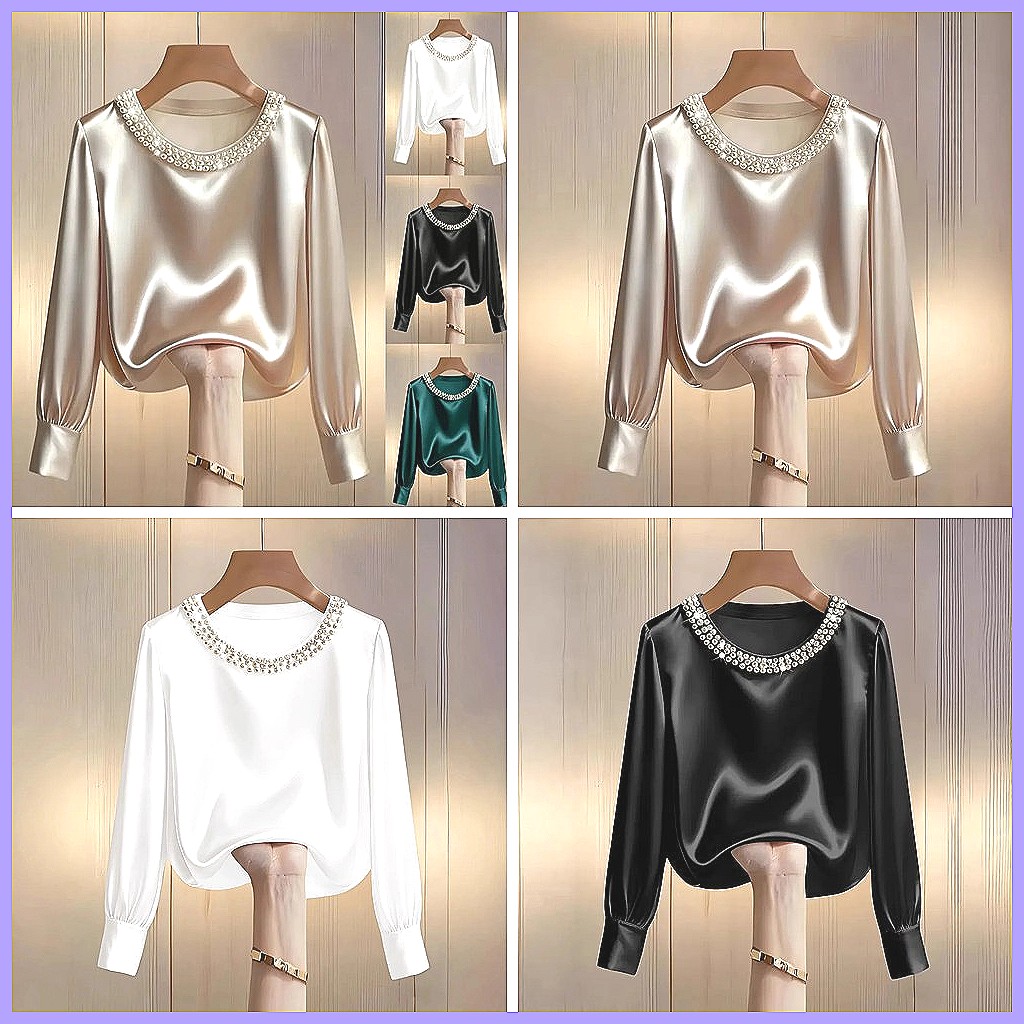 เสื้อซาตินประดับลูกปัดสุดหรูสำ - Silk Blouse Button บทวิจารณ์และราคา