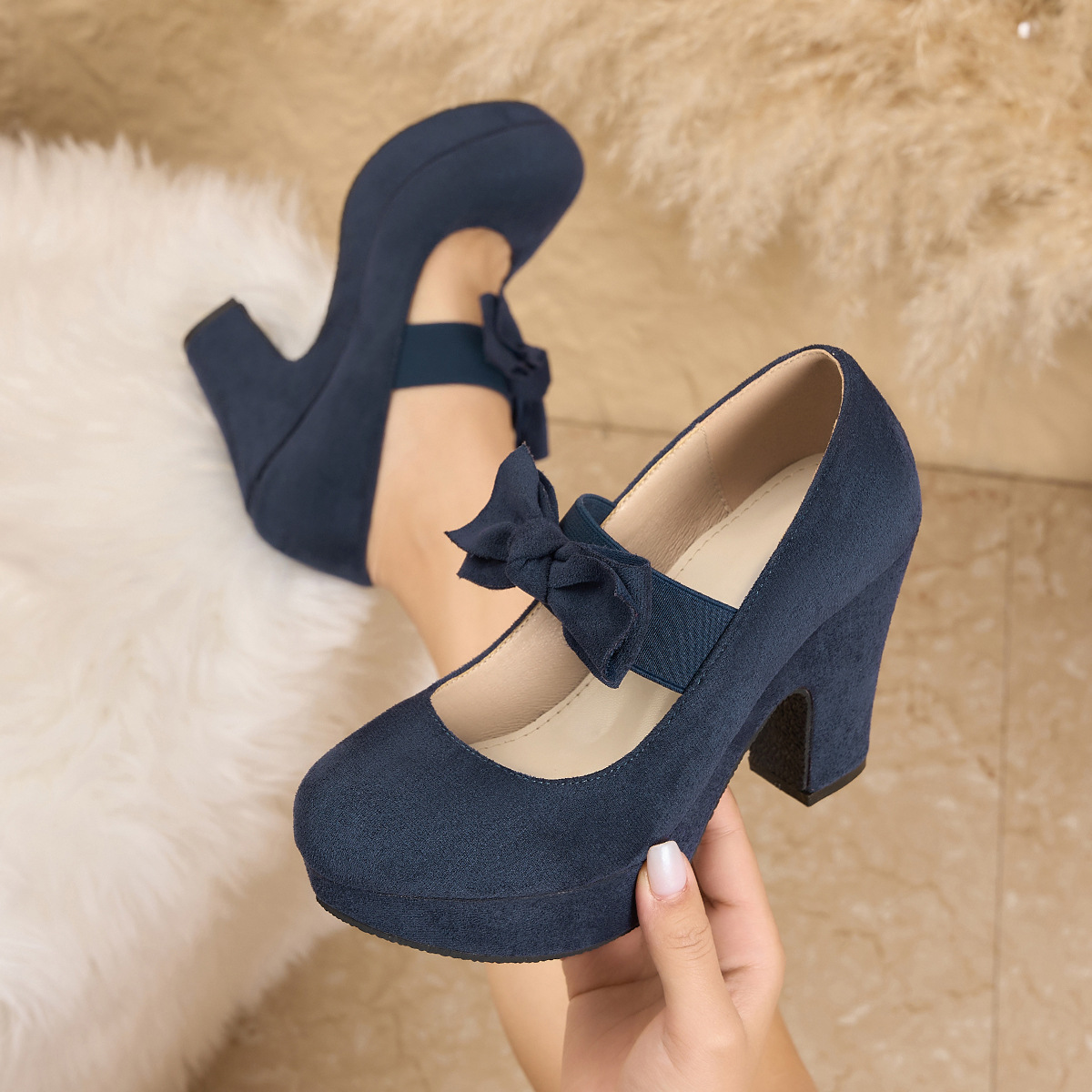 รองเท้าส้นหนาแบบแมรี่เจนประดับ - Women Formal Office Wear Shoes บทวิจารณ์และราคา