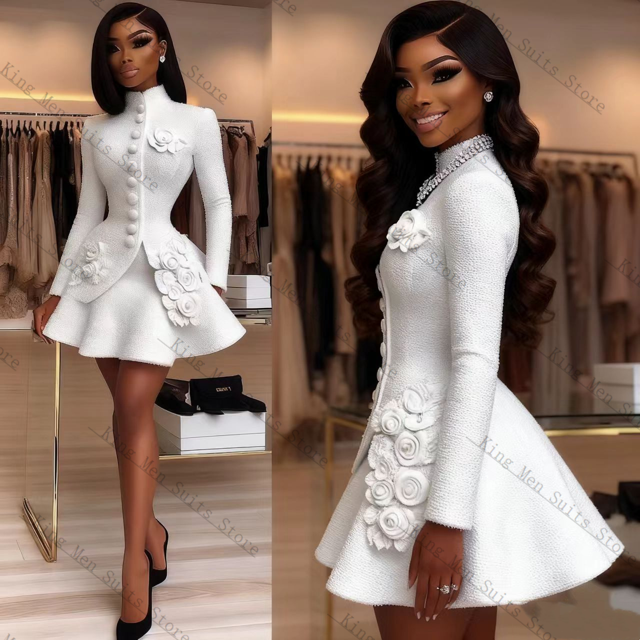 ชุดสูทผู้หญิงสีขาวหรูหรา 2 ชิ้ - Women Formal Wear Coat บทวิจารณ์และราคา