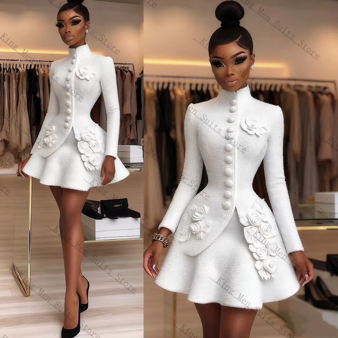 ชุดสูทผู้หญิงสีขาวหรูหรา 2 ชิ้ - Women Formal Wear Coat บทวิจารณ์และราคา