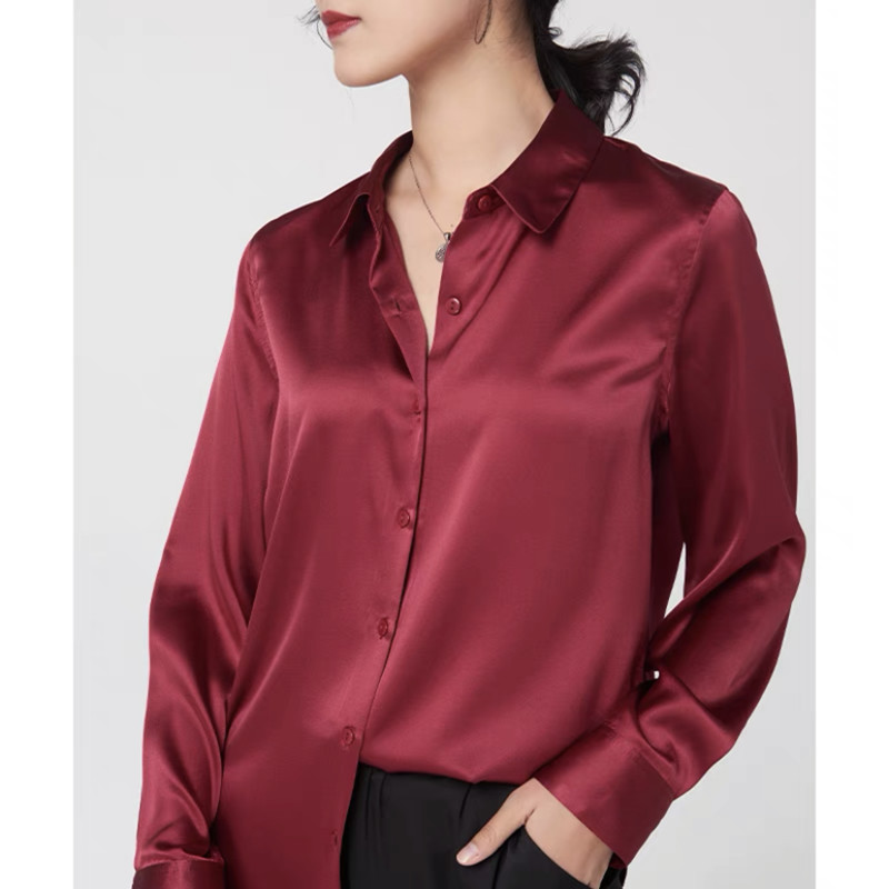 Elegantซาตินเสื้อแขนยาวผู้หญิง - Silk Blouse Button บทวิจารณ์และราคา
