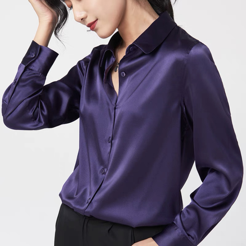 Elegantซาตินเสื้อแขนยาวผู้หญิง - Silk Blouse Button บทวิจารณ์และราคา
