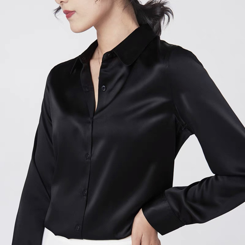 Elegantซาตินเสื้อแขนยาวผู้หญิง - Silk Blouse Button บทวิจารณ์และราคา