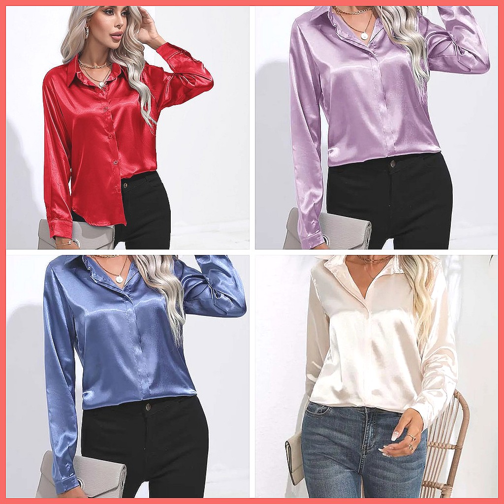 เสื้อเชิ้ตผ้าซาตินสำหรับผู้หญิ - Silk Blouse Button บทวิจารณ์และราคา