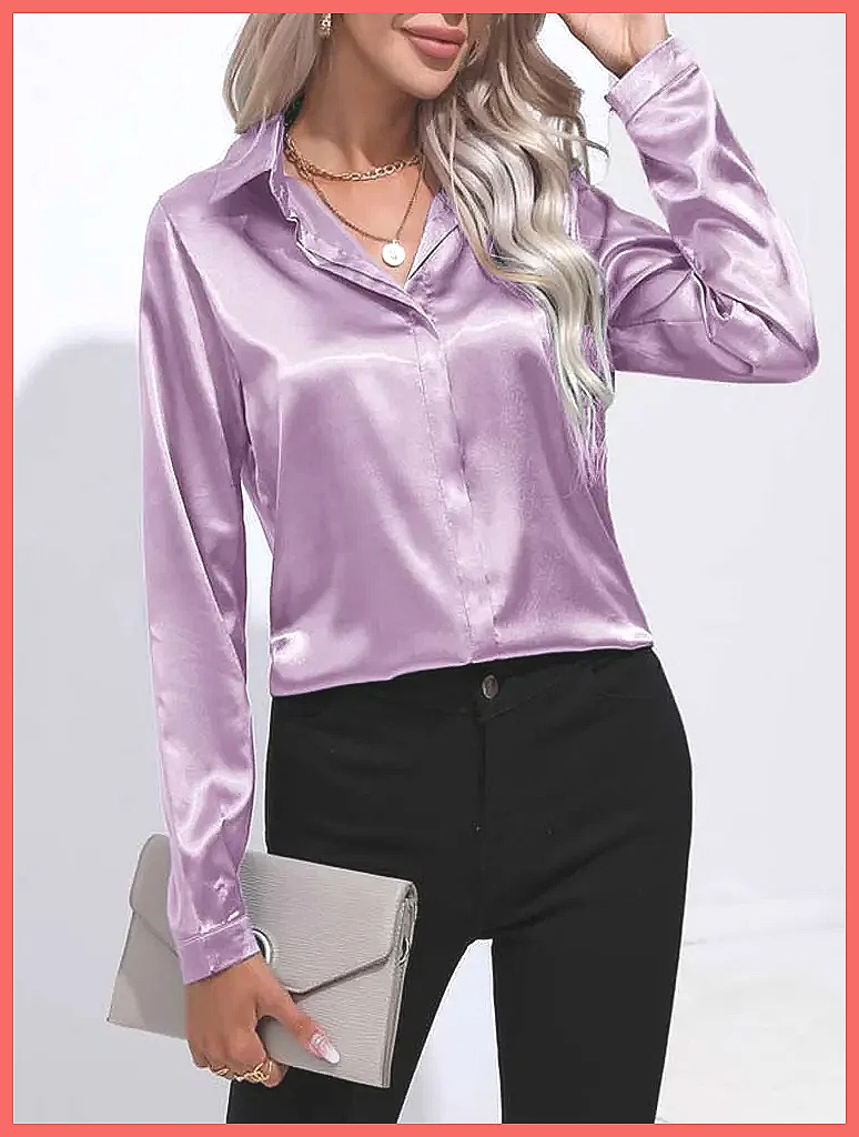 เสื้อเชิ้ตผ้าซาตินสำหรับผู้หญิ - Silk Blouse Button บทวิจารณ์และราคา