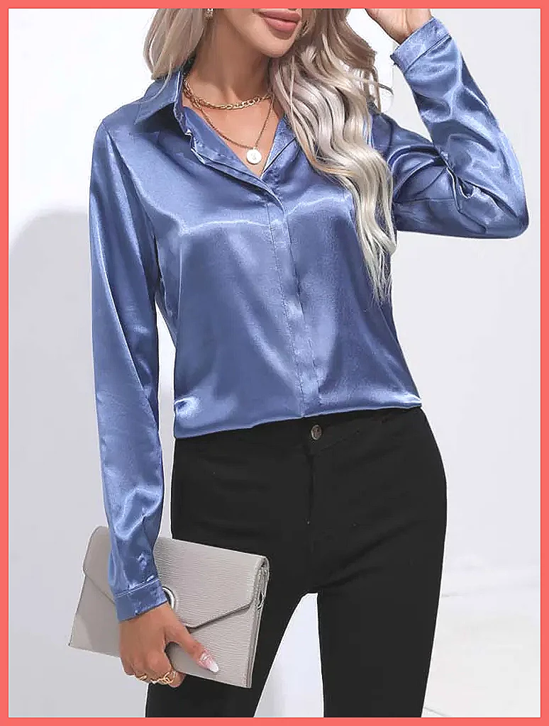 เสื้อเชิ้ตผ้าซาตินสำหรับผู้หญิ - Silk Blouse Button บทวิจารณ์และราคา