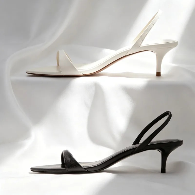 รองเท้าส้นสูงแบบเปิดนิ้วเท้าสำ - Kitten Heel Women บทวิจารณ์และราคา