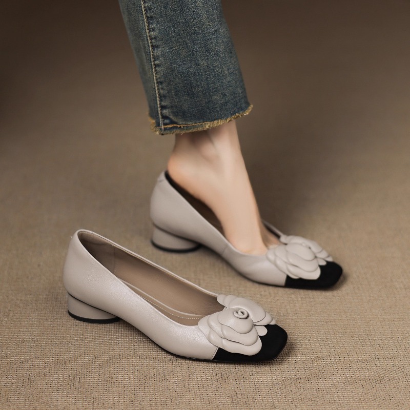 รองเท้าส้นเตี้ยแบบฝรั่งเศส สีบ - Kitten Heel Women บทวิจารณ์และราคา