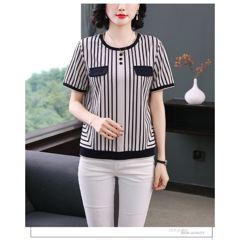 เสื้อยืดผ้าไหมน้ำแข็งลายทางสำห - Silk Blouse Button บทวิจารณ์และราคา