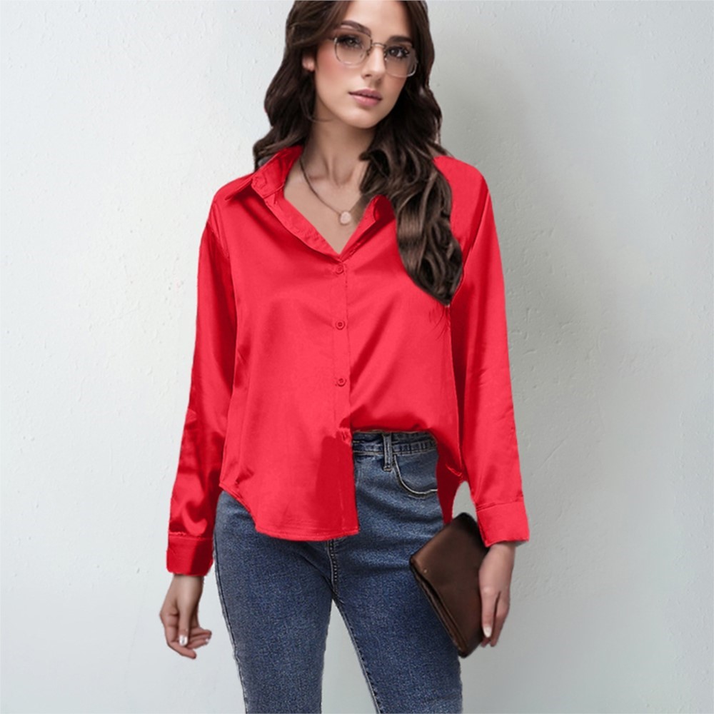 ฤดูใบไม้ผลิเสื้อซาตินผู้หญิงหล - Silk Blouse Button บทวิจารณ์และราคา