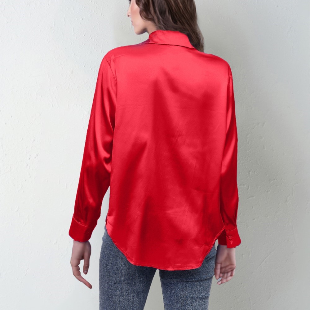 ฤดูใบไม้ผลิเสื้อซาตินผู้หญิงหล - Silk Blouse Button บทวิจารณ์และราคา